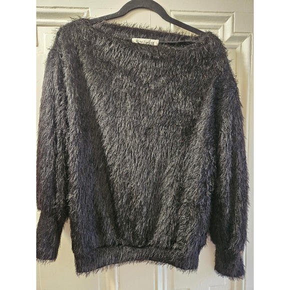 Vine & Love Sweaters - Vine & Love Black Eyelash Knit Sweater Boat Neck Fuzzy Pullover VT31210C Womens